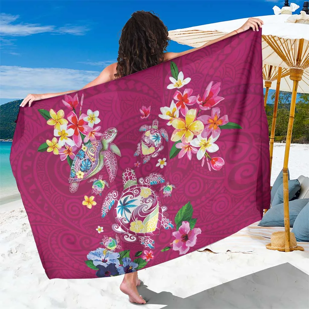 Hawaiian Turtles & Tropical Plants Sarong Pink Watercolor - main view