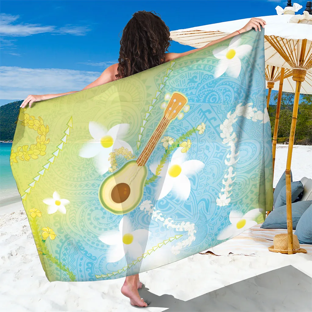Hawaiian Ukulele Avocado Sarong Leis & Polynesian Pattern - main view