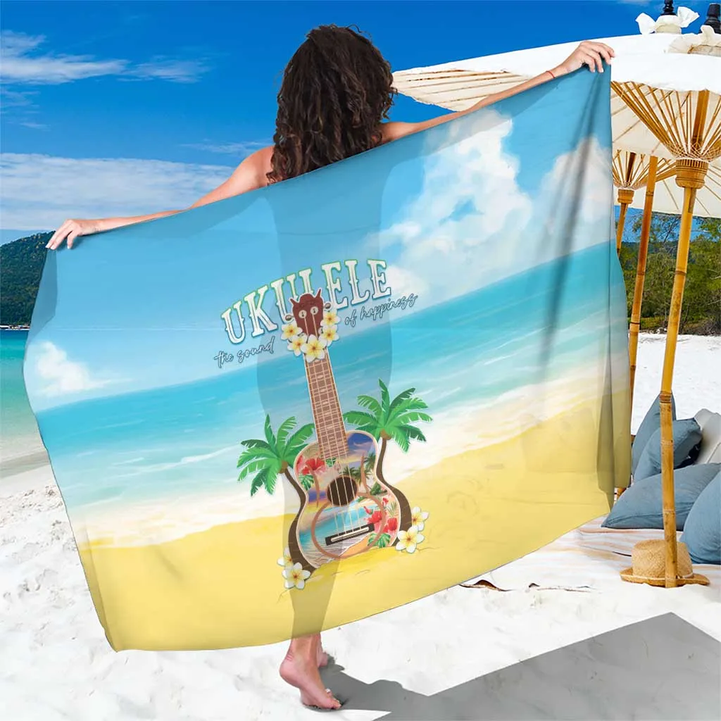Blue White Hawaiian Ukulele Music Notes Hibiscus Print Sarong Tropical Island Beach Wrap Pareo for Resort Hotel Wholesale - main view
