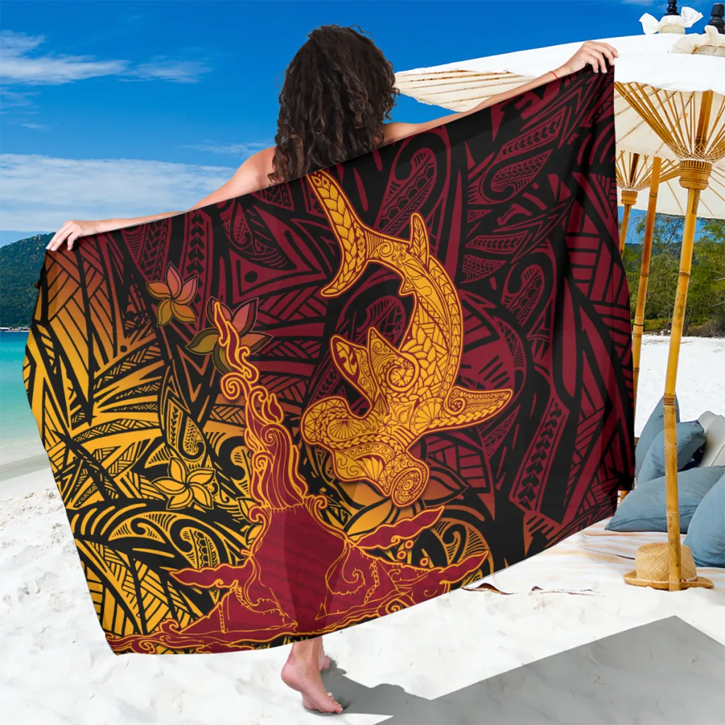 Red Black Volcano Shark Hibiscus Polynesian Print Sarong Hawaiian Tropical Beach Wrap Skirt Wholesale Pareo - related