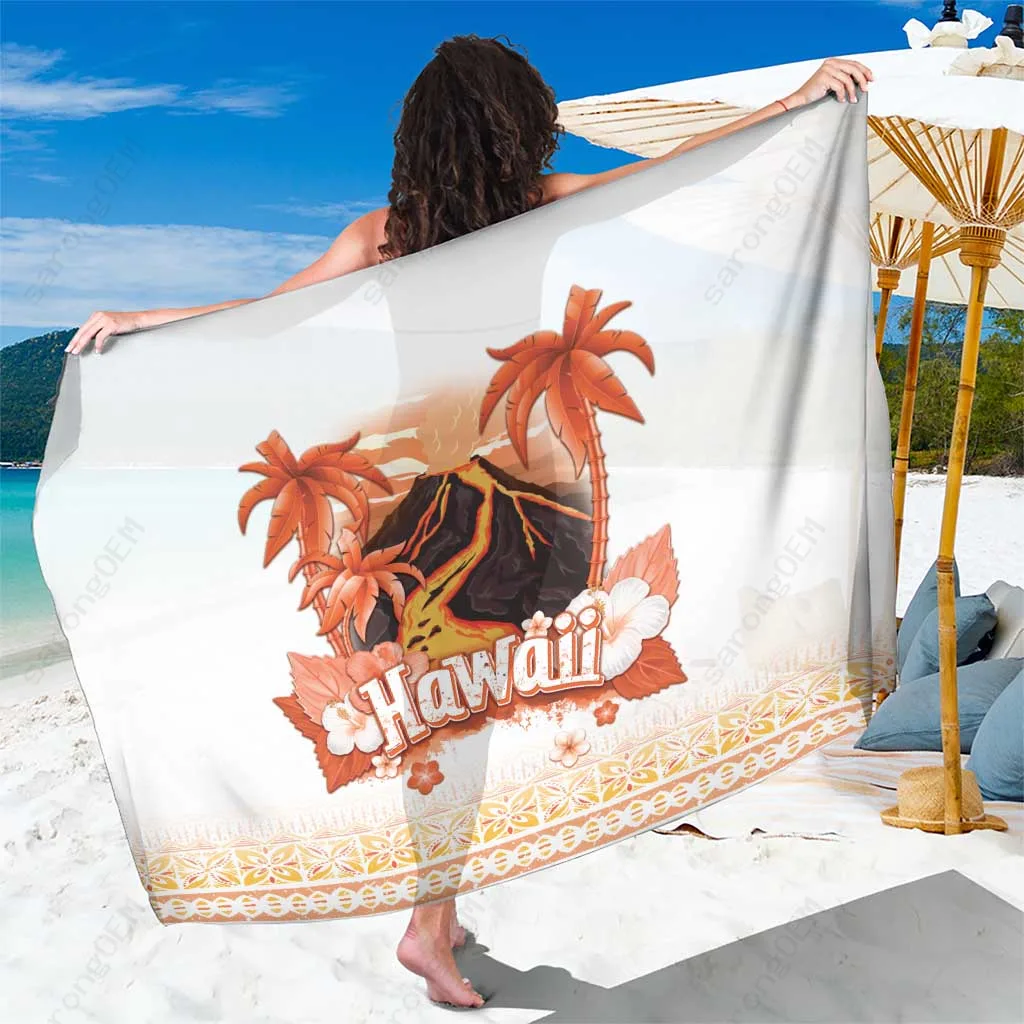 Black Hawaiian Volcano Lava Flow Tapa Pattern Print Sarong Polynesian Beach Wrap for Resort Hotel Wholesale Pareo - main view
