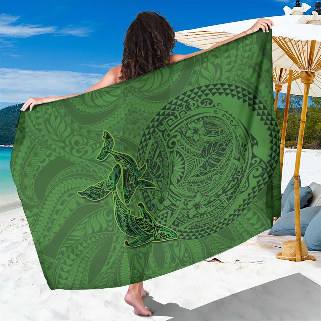 Hawaiian Whales Polynesian Art Motifs Sarong Green Color - main view