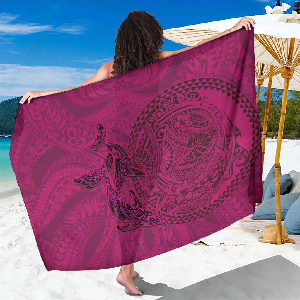 Pink Whale Polynesian Art Motifs Print Sarong Hawaiian Tropical Beach Wrap Wholesale Pareo - main view