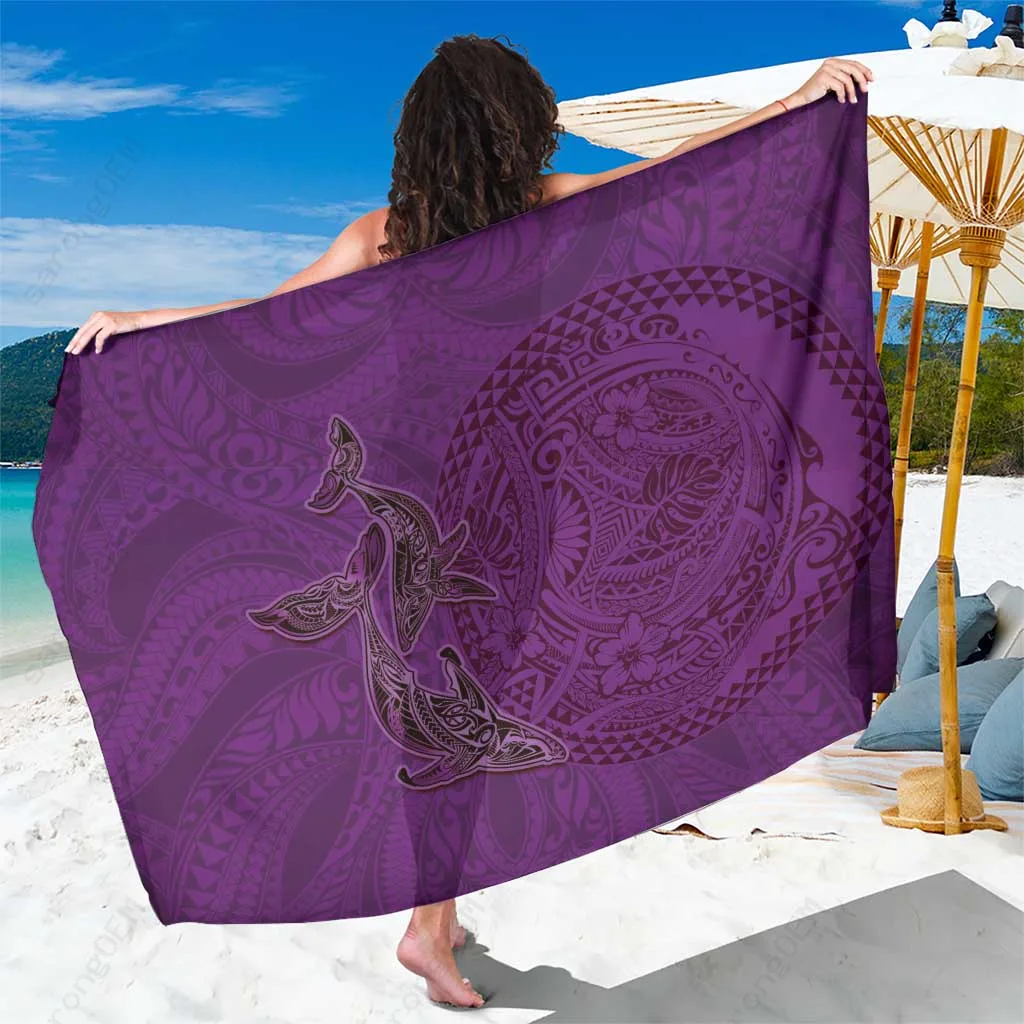Purple Whale Polynesian Art Motifs Sarong Hawaiian Tropical Beach Wrap Pareo Wholesale - main view