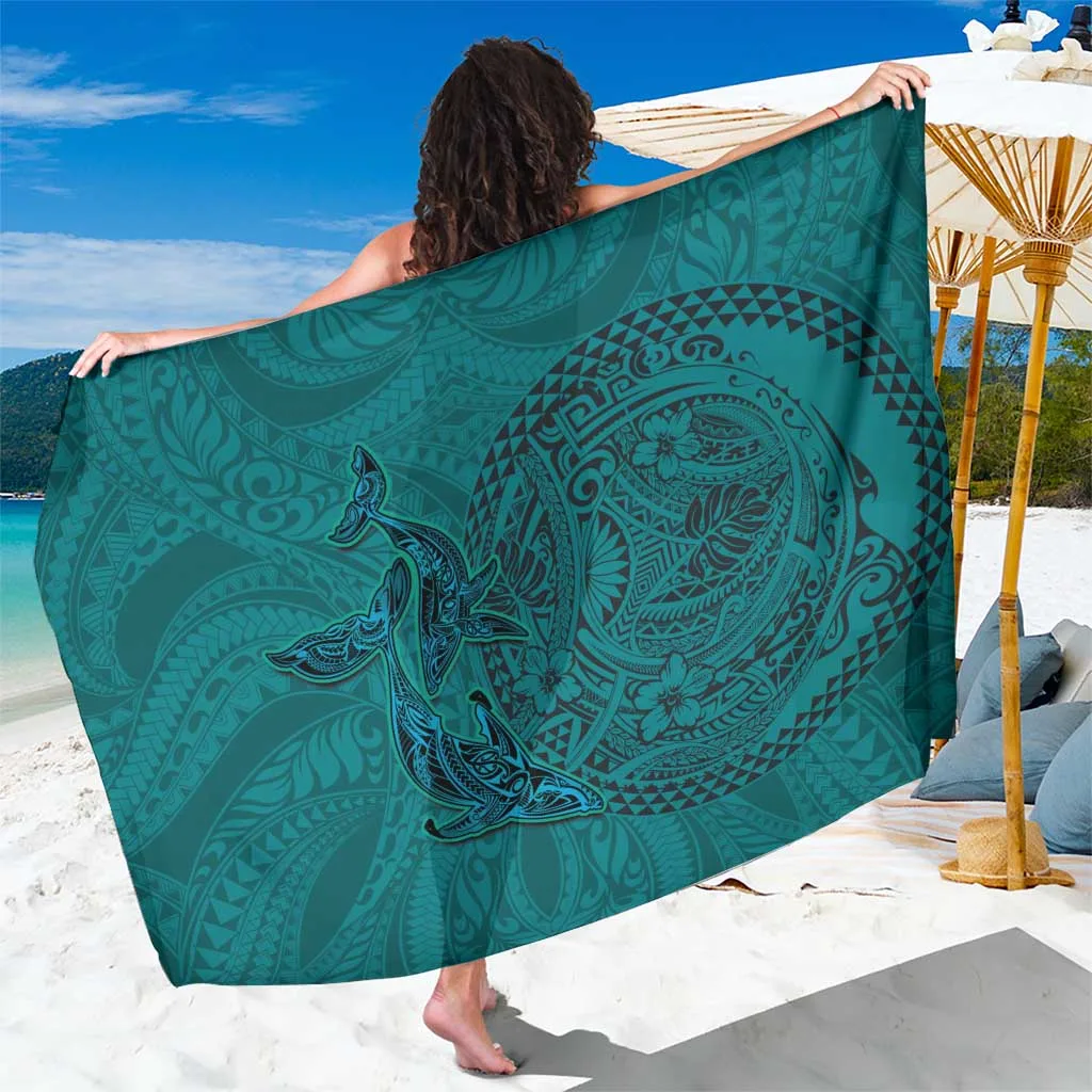 Turquoise Hawaiian Whales Polynesian Art Motifs Print Sarong Beach Wrap Summer Resort Cover Up Wholesale Pareo - main view
