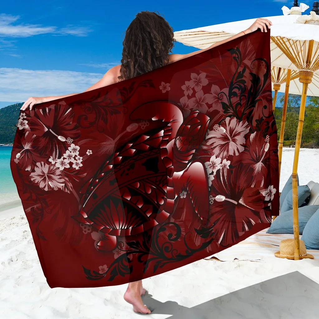 Magenta Turtle Hibiscus Floral Print Sarong Hawaiian Tropical Beach Wrap Pareo Wholesale - main view