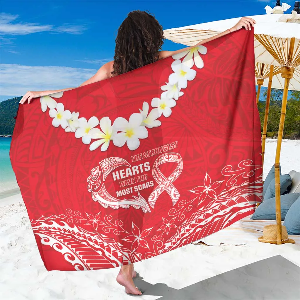 Red Polynesian Heart Ribbon Print Sarong Tropical Beach Wrap Wholesale Pareo - main view