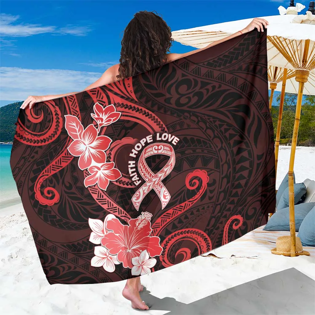 Red Polynesian Tribal Tattoo Hibiscus Mandala Print Sarong Beach Wrap Resort Cover Up Wholesale Pareo - main view