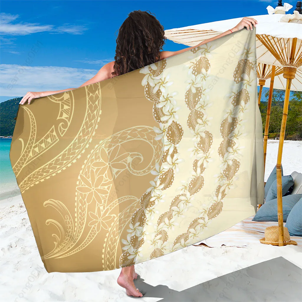 Brown Tiare Maori Cowrie Lei Shell Hibiscus Tribal Print Sarong Polynesian Beach Wrap Wholesale Pareo - main view