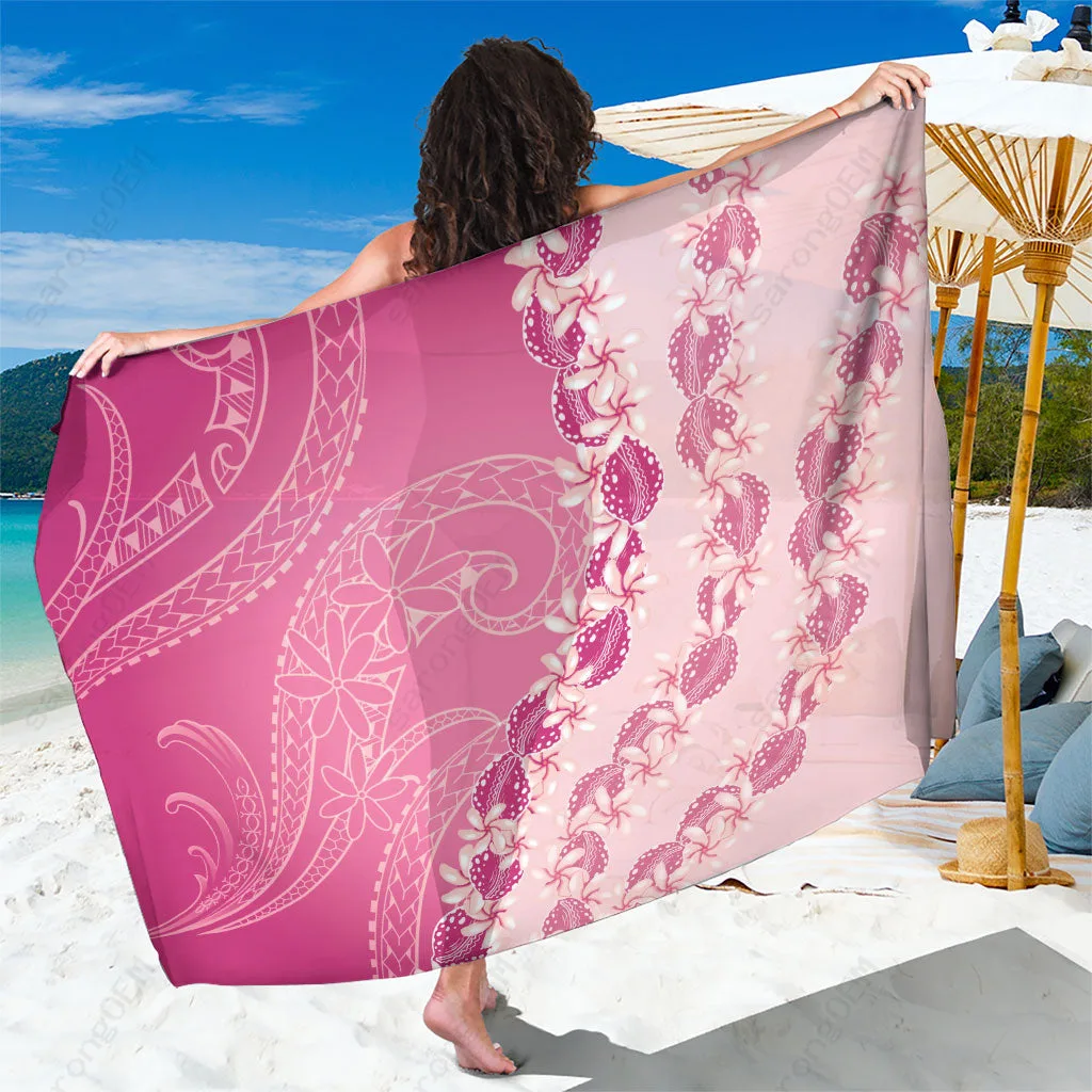 Pink Tiare Maori Cowrie Lei Heiva I Tahiti Sarong Polynesian Floral Beach Wrap Pareo Wholesale - main view