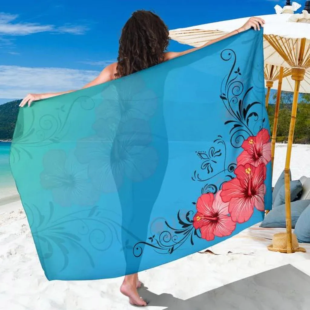 Custom Hibiscus Flower Sarong Beach Wrap Pareo - Soft Viscose Rayon - main view