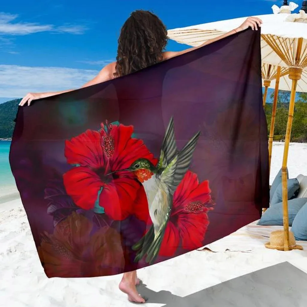 Dark Hibiscus Hummingbird Print Sarong Tropical Island Beach Wrap Cover Up Wholesale Pareo - main view