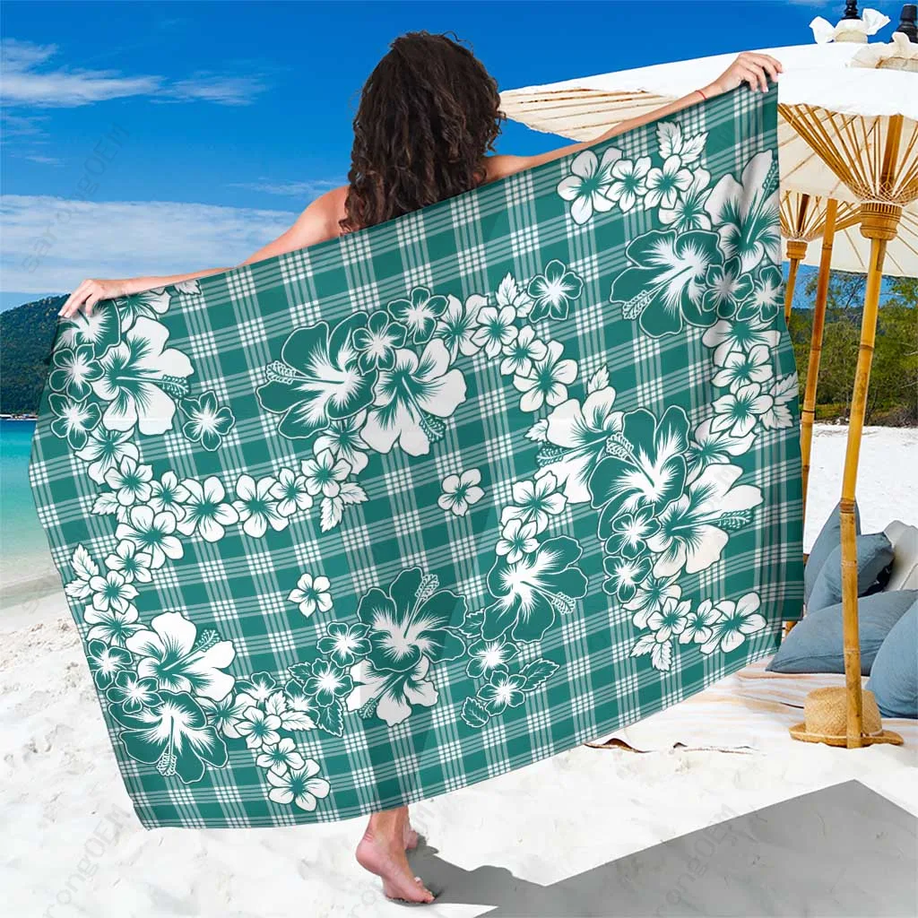 Teal Hibiscus Tropical Floral Print Sarong Hawaiian Island Beach Wrap Cover Up Wholesale Pareo - related