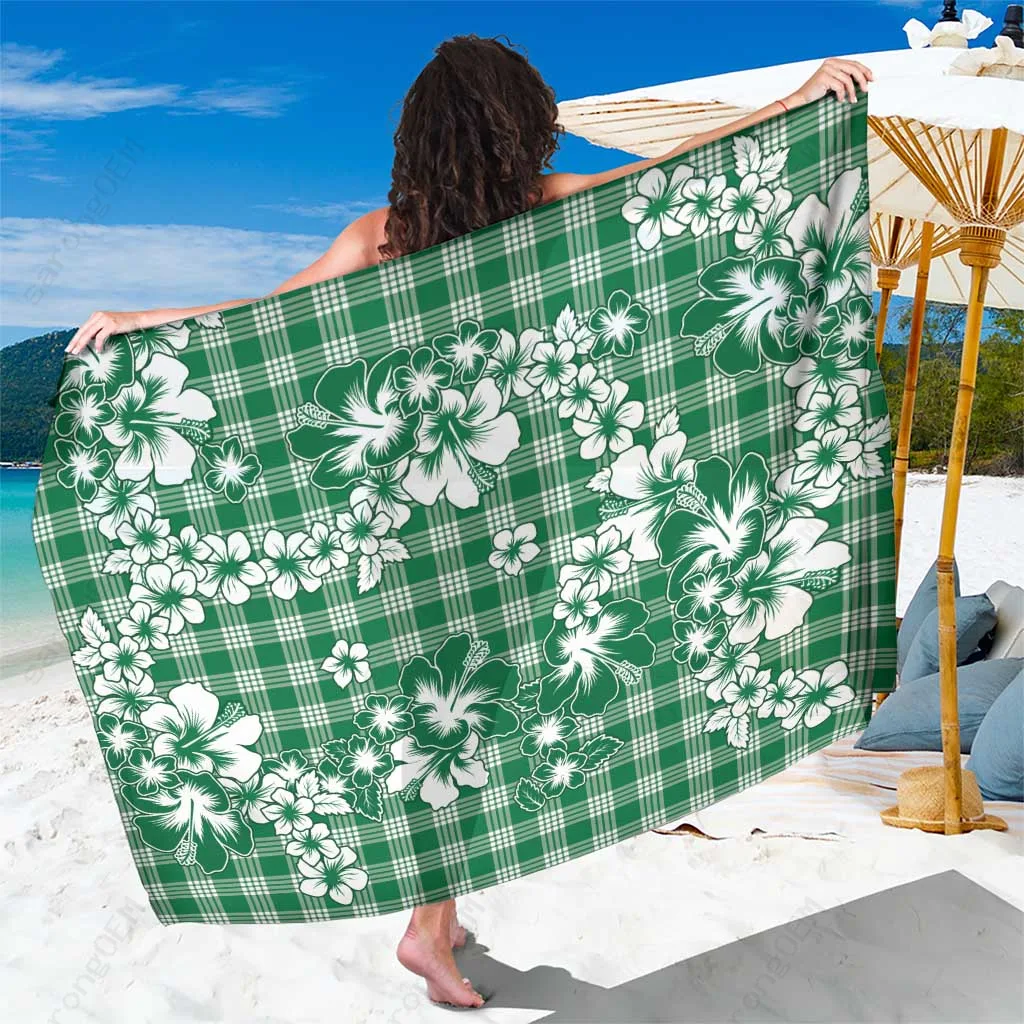 Green Hibiscus Tropical Floral Print Sarong Hawaiian Style Beach Wrap Wholesale Pareo - main view