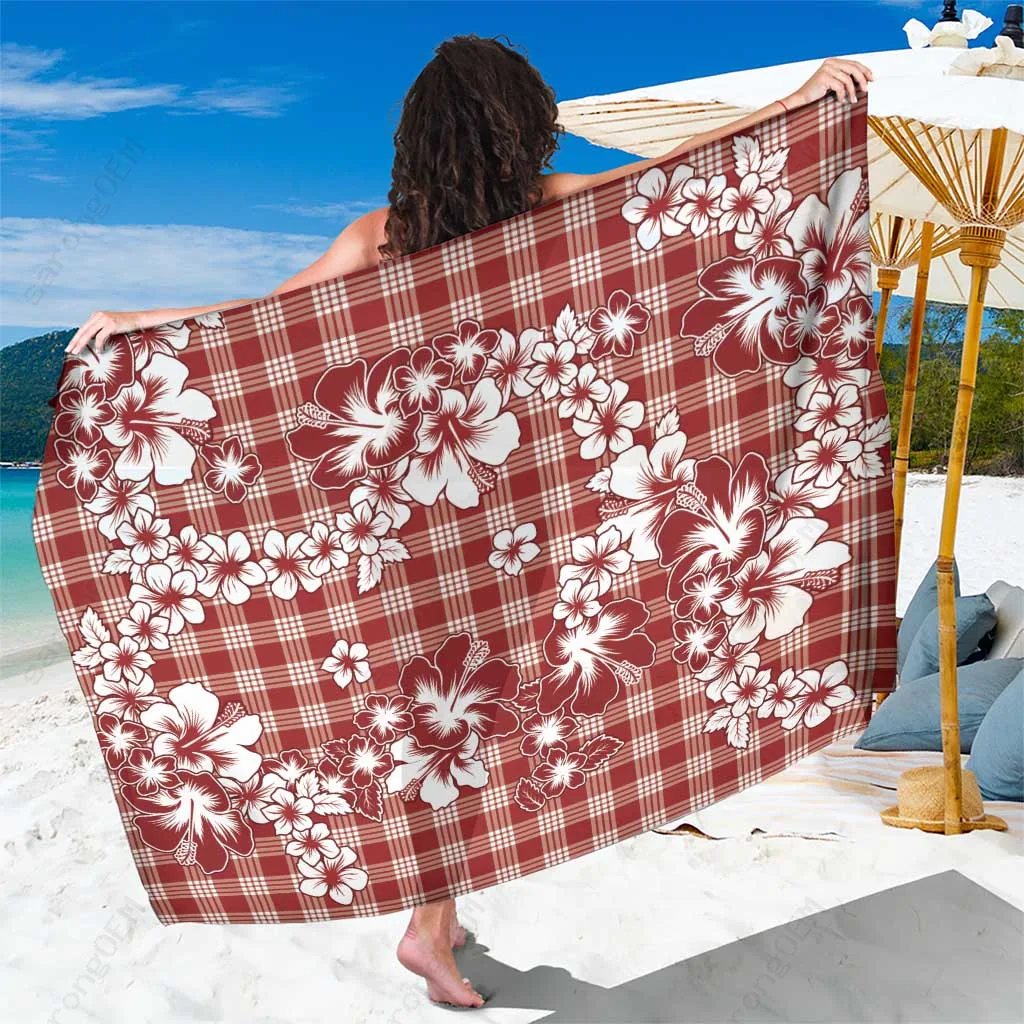 Red Hibiscus Tropical Floral Print Sarong Hawaiian Style Beach Wrap Wholesale Pareo - main view