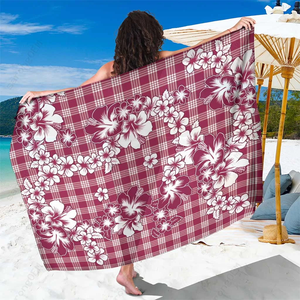 Magenta Hibiscus Tropical Floral Print Sarong Polynesian Beach Wrap Wholesale Pareo - main view