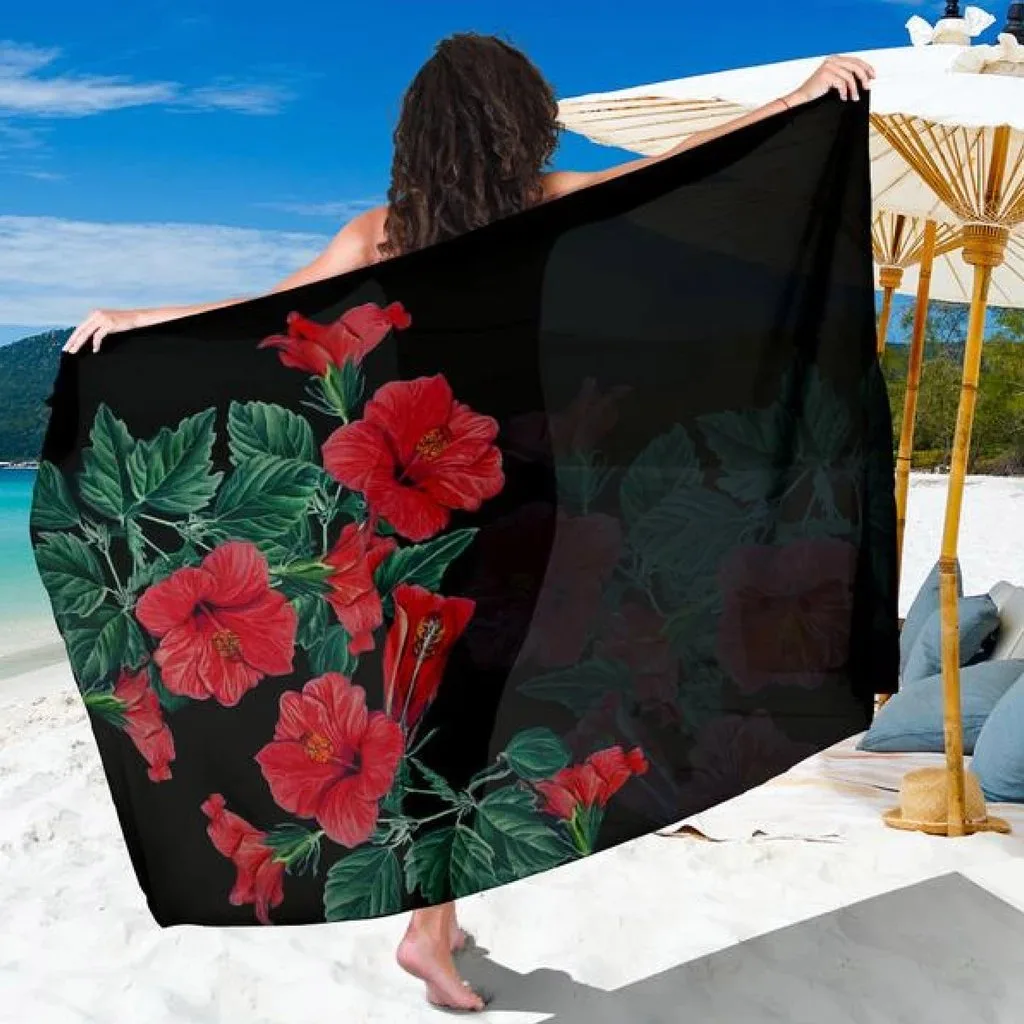 Red Hibiscus Flower Print Sarong Hawaiian Tropical Style Beach Wrap for Resort Hotel Wholesale Pareo - main view