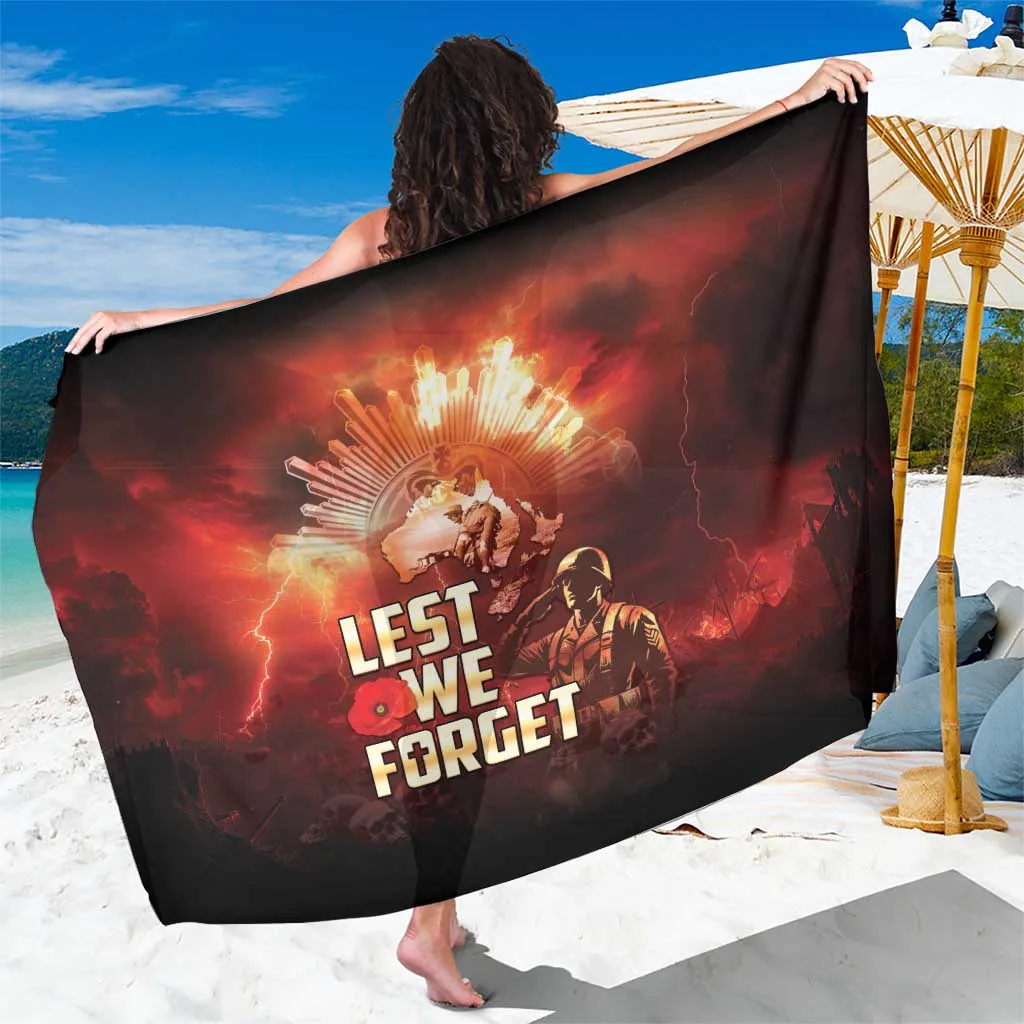 Navy Blue Anzac Spirit Poppy Soldier Silhouette Print Sarong South Pacific Memorial Style Beach Wrap Wholesale Pareo - main view