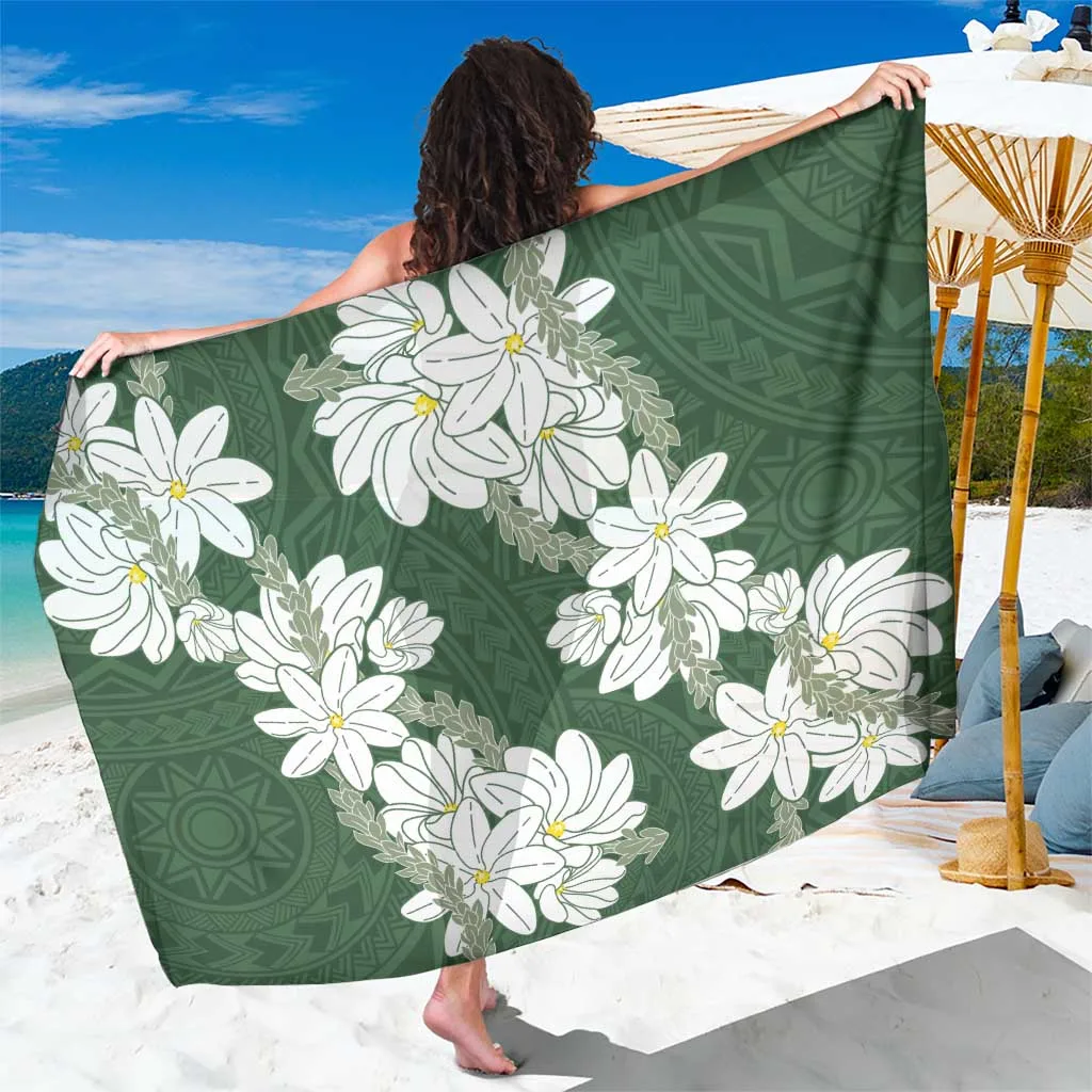 Green Tiare Lei Floral Tribal Print Sarong Polynesian Beach Wrap Pareo Wholesale - main view