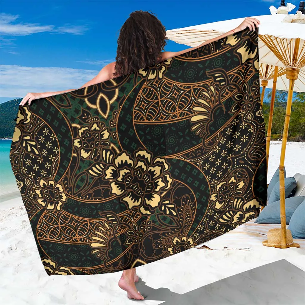 Brown Vintage Batik Sarong with Tropical Palm & Mandala Print Polynesian Beach Wrap Wholesale Pareo - main view