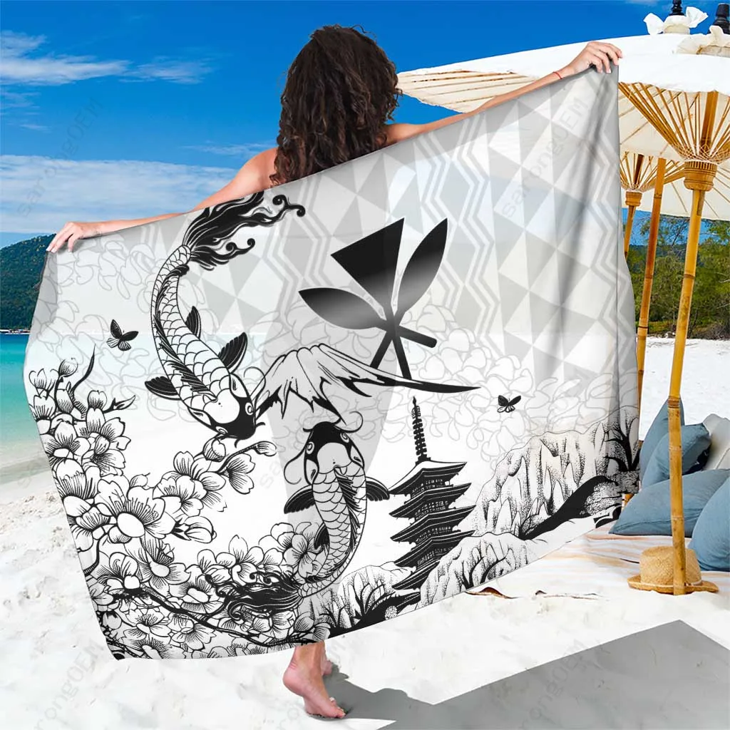 Coral Pink Hawaii Koi Fish Hibiscus Tropical Print Sarong Beach Wrap Polynesian Island Cover Up Wholesale Pareo