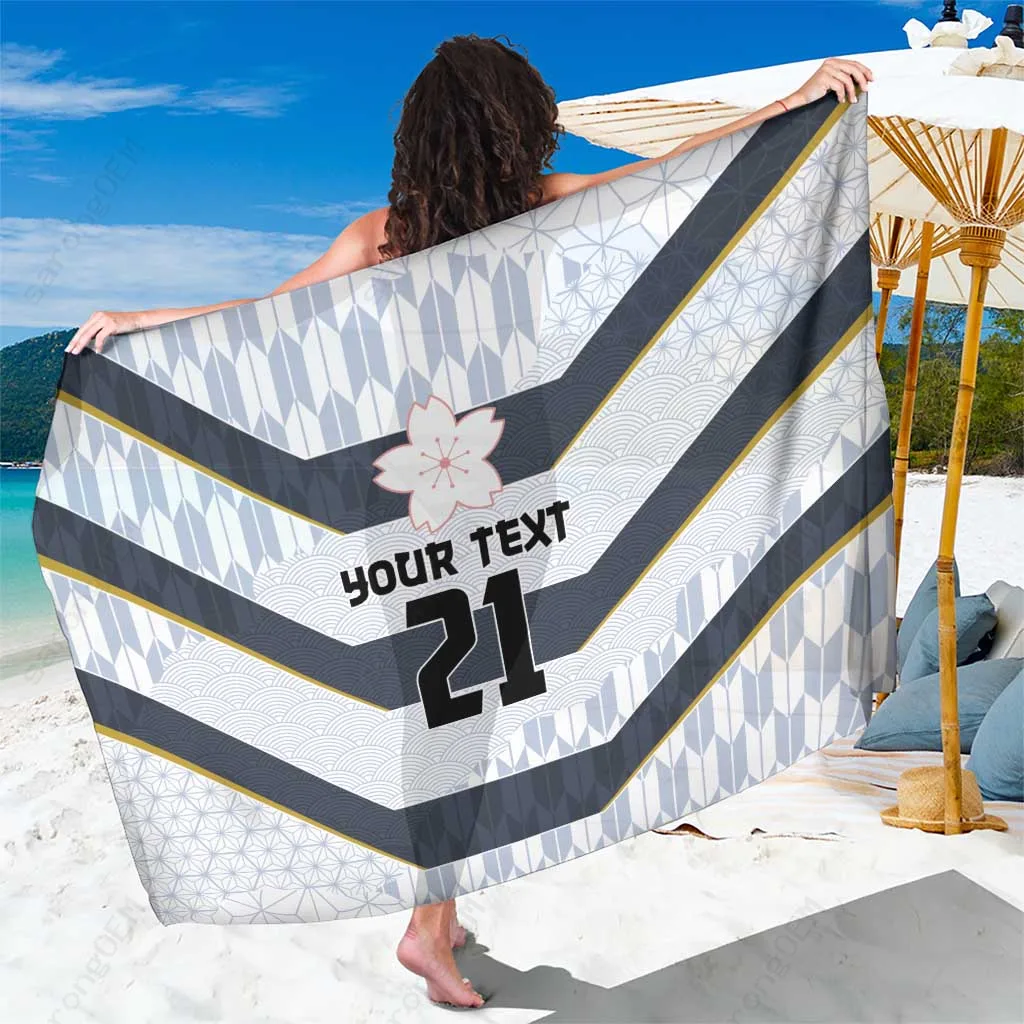 Black Japanese Wave Sakura Custom Sarong South Pacific Beach Wrap Resort Cover Up OEM Pareo - main view