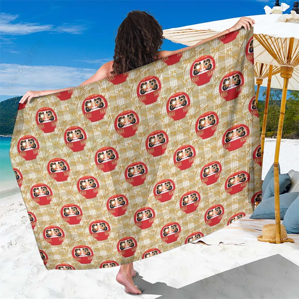 Japanese Daruma Palaka Seamless Bamboo Print Sarong Tropical Beach Wrap Cover Up Wholesale Pareo - main view