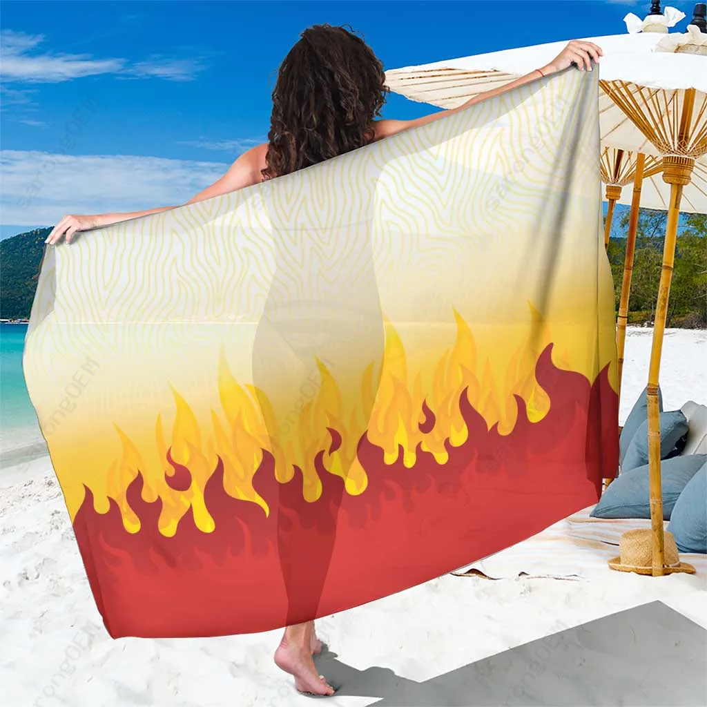 Navy Flaming Lion Heart Mandala Print Sarong Polynesian Beach Wrap Pareo Custom Wholesale - main view