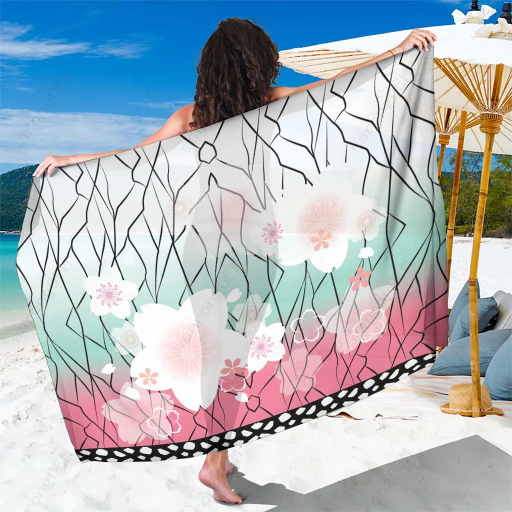 Floral Butterfly Print Rayon Sarong Tropical Hawaiian Beach Wrap Pareo Wholesale Custom - main view