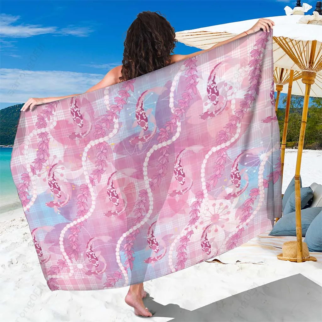 Pink Japanese Koi Fish Wagara Palaka Honohono Pikake Lei Print Sarong Polynesian Beach Wrap Wholesale Pareo - main view