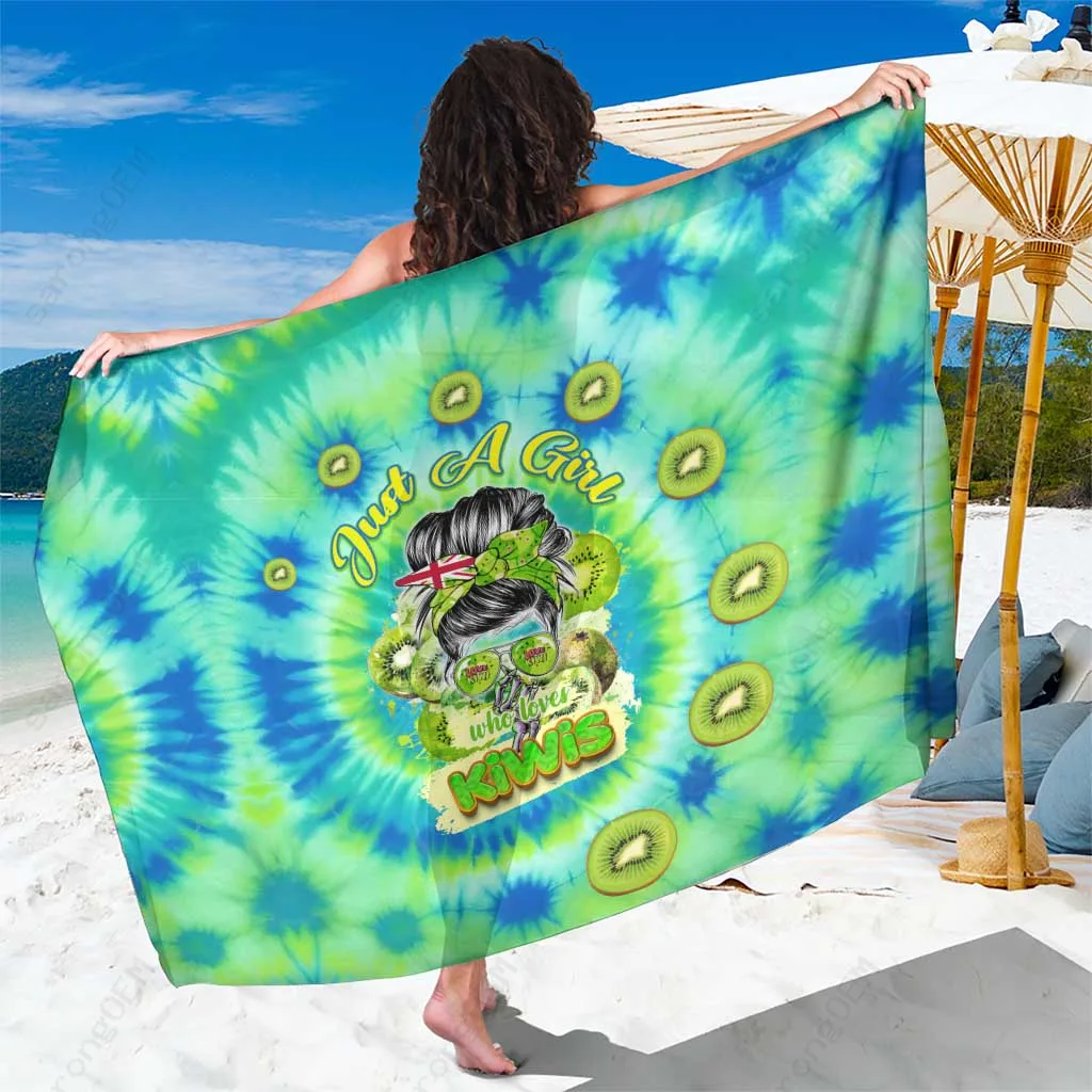 Kiwi Green Tropical Kiwi Fruit Tie Dye Sarong Beach Wrap Polynesian Island Cover Up Wholesale Pareo
