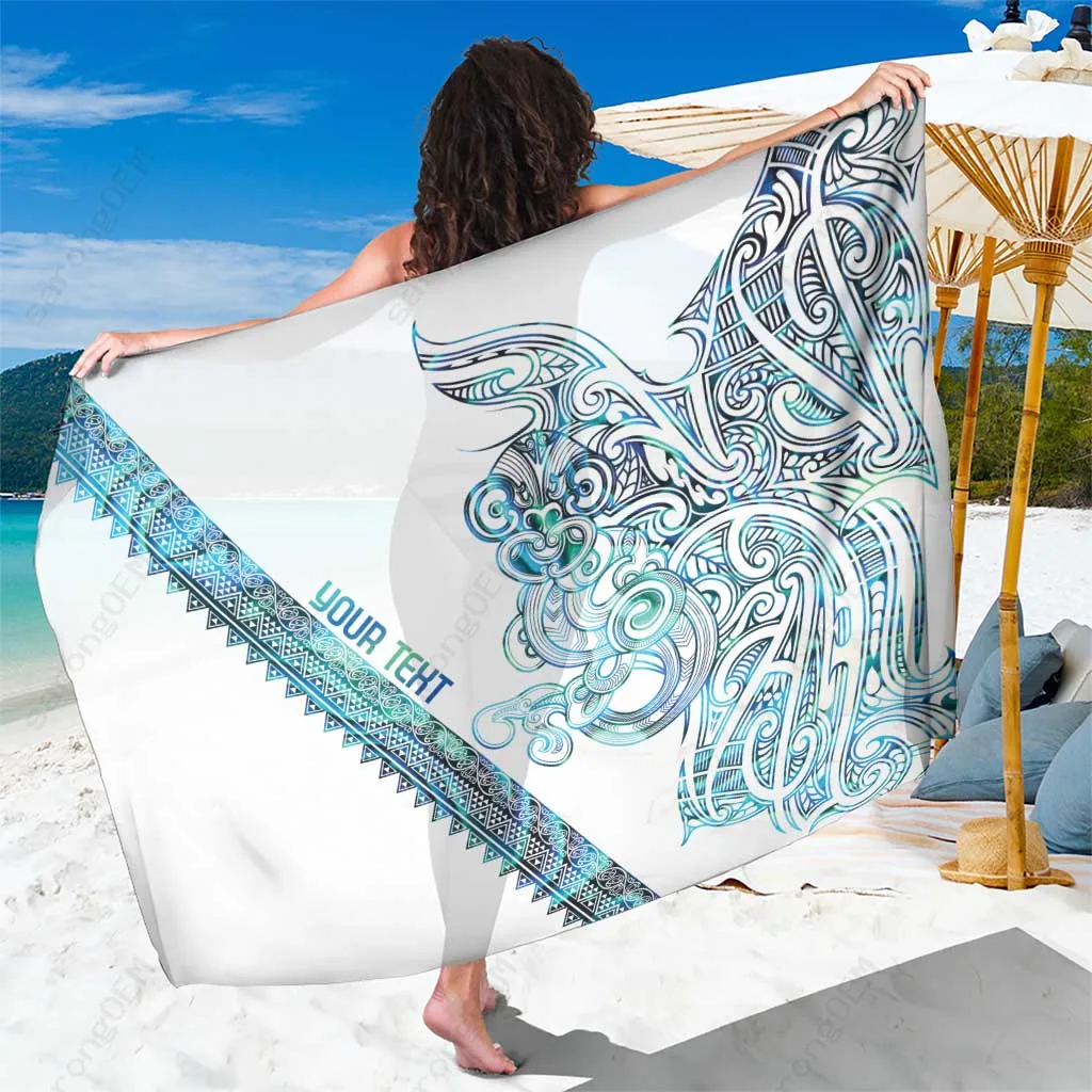 White Tribal Paua Shell Kowhaiwhai Taniko Print Sarong Polynesian Beach Wrap Wholesale Pareo