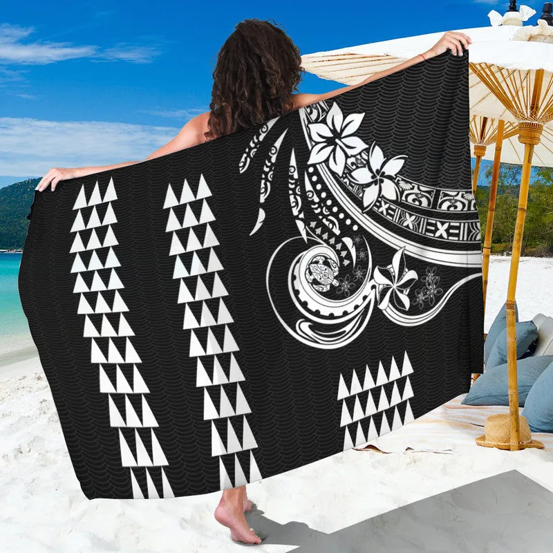 Black Polynesian Tribal Mandala Print Sarong Hawaiian Beach Wrap Cover Up Pareo Wholesale - main view