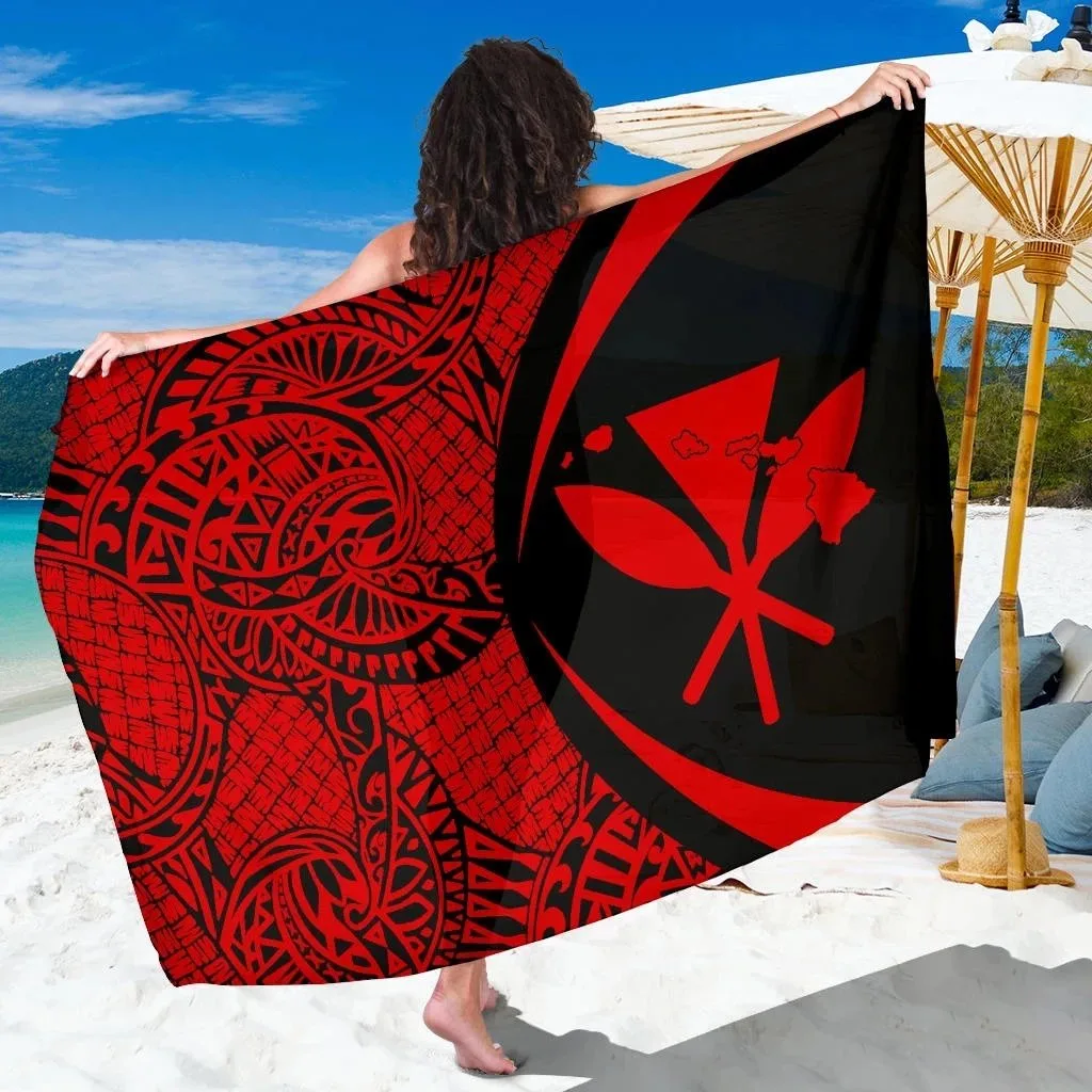 Red Kanaka Maoli Map Print Sarong Polynesian Beach Wrap Pareo Wholesale Custom - main view