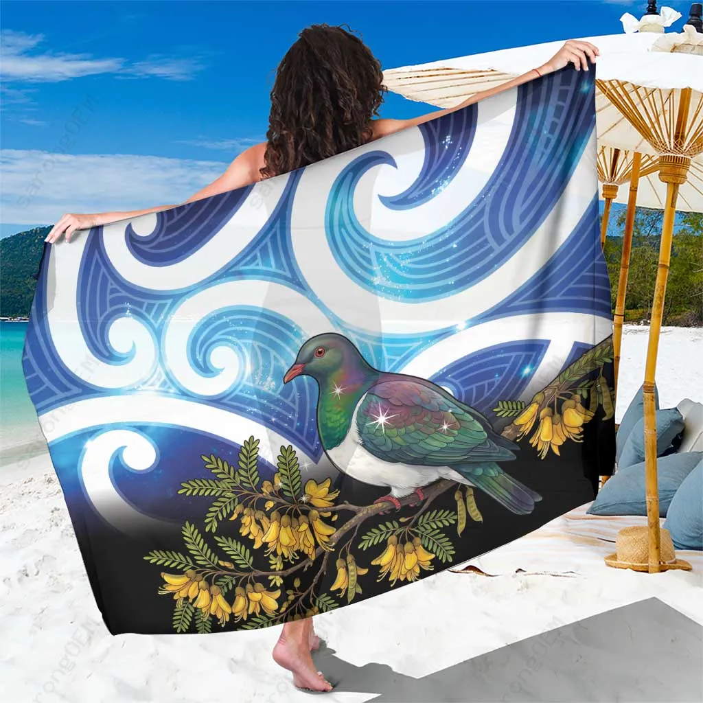 Blue Maori Kukupa Kowhai Print Sarong Polynesian Beach Wrap Resort Cover Up Wholesale Pareo