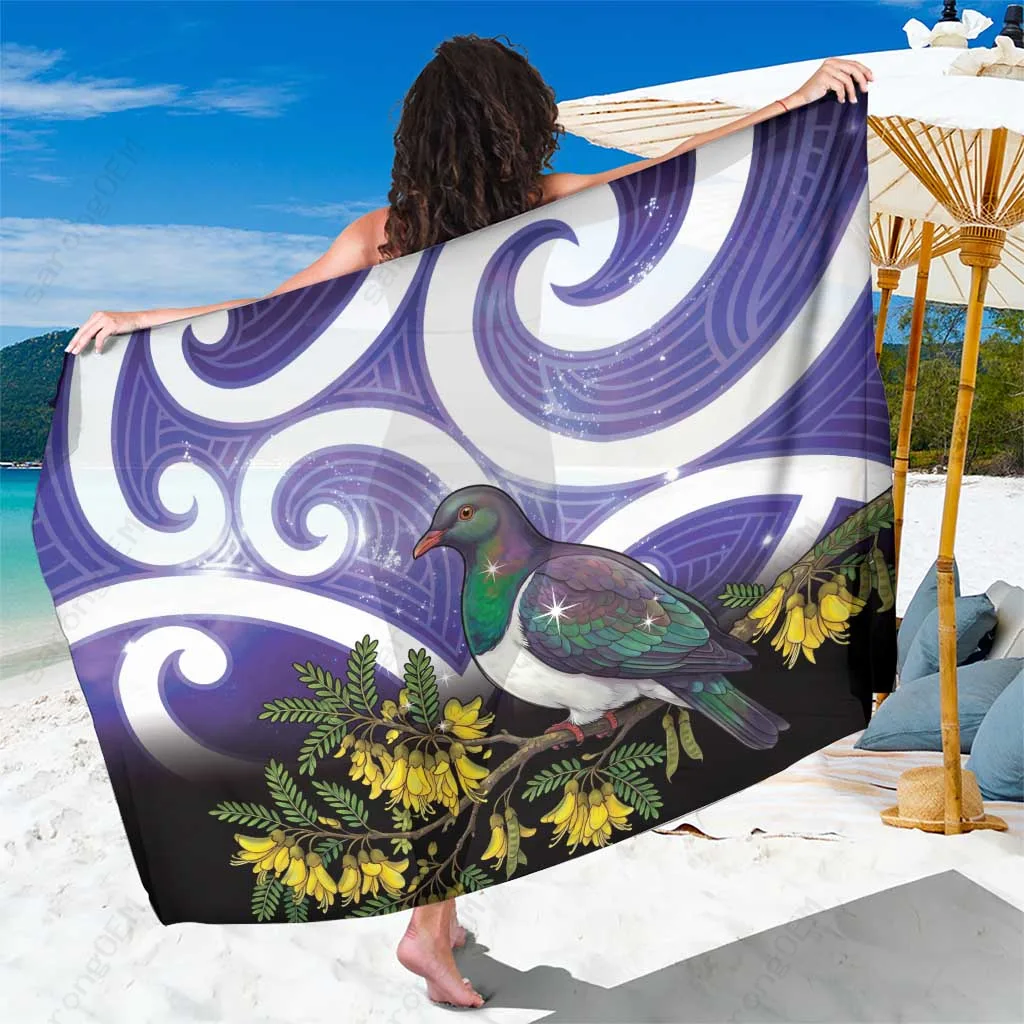Purple Maori New Year Sarong with Kowhai & Kukupa Print Polynesian Beach Wrap Wholesale Pareo