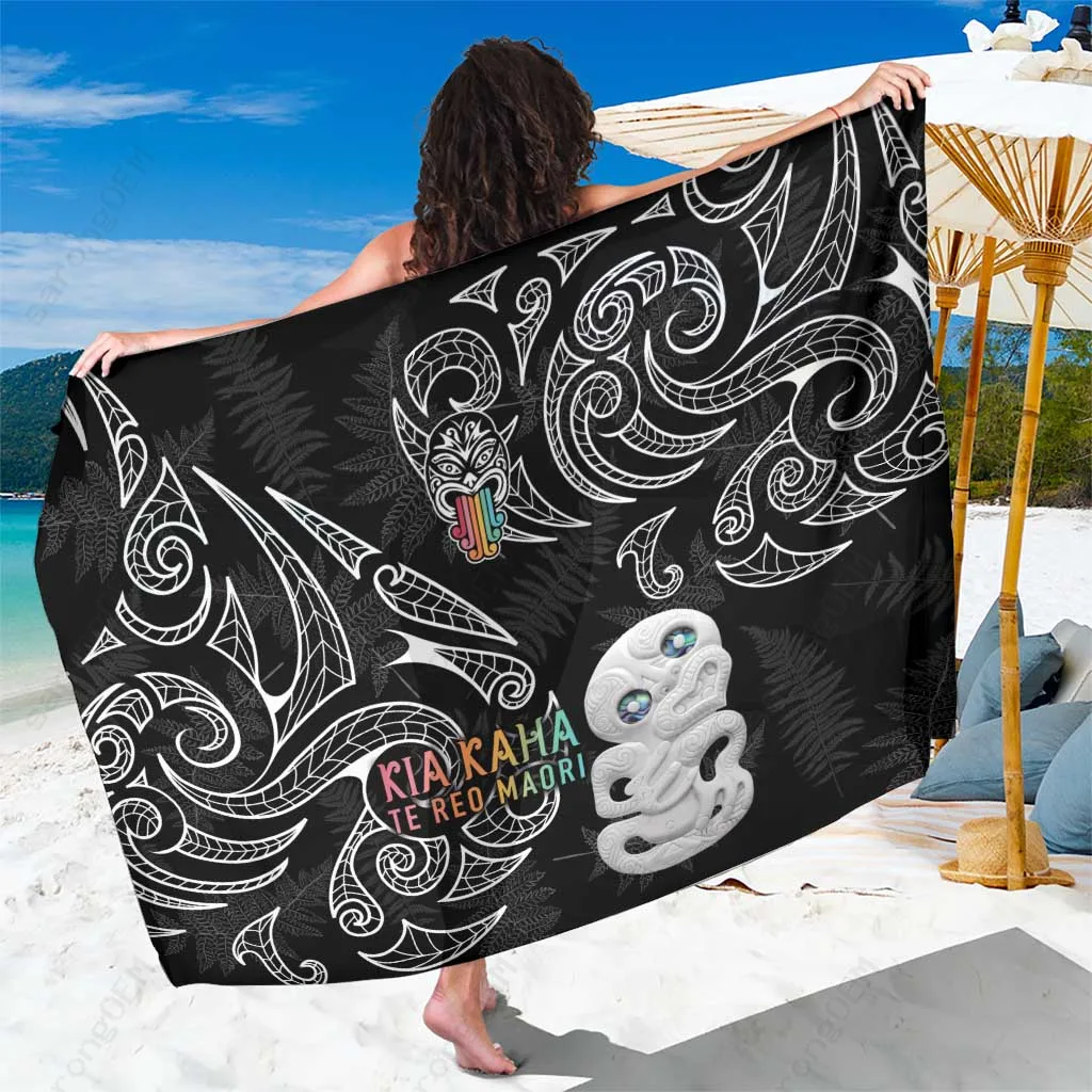 Black Manaia Moko Tribal Pattern Printed Sarong Polynesian Beach Wrap Pareo for Resort Hotel Wholesale - related
