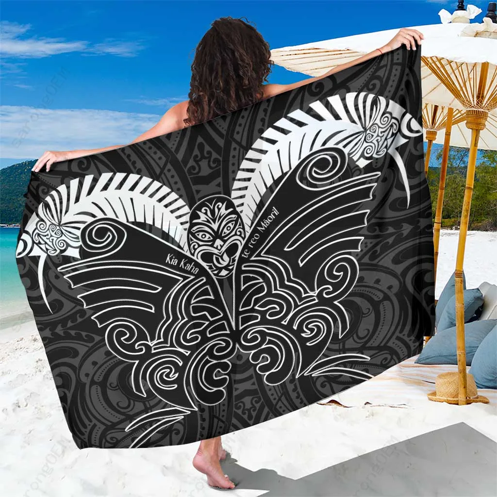 Black Tiki Maori Carving Print Sarong Polynesian Beach Wrap Island Resort Cover Up Wholesale Lavalava