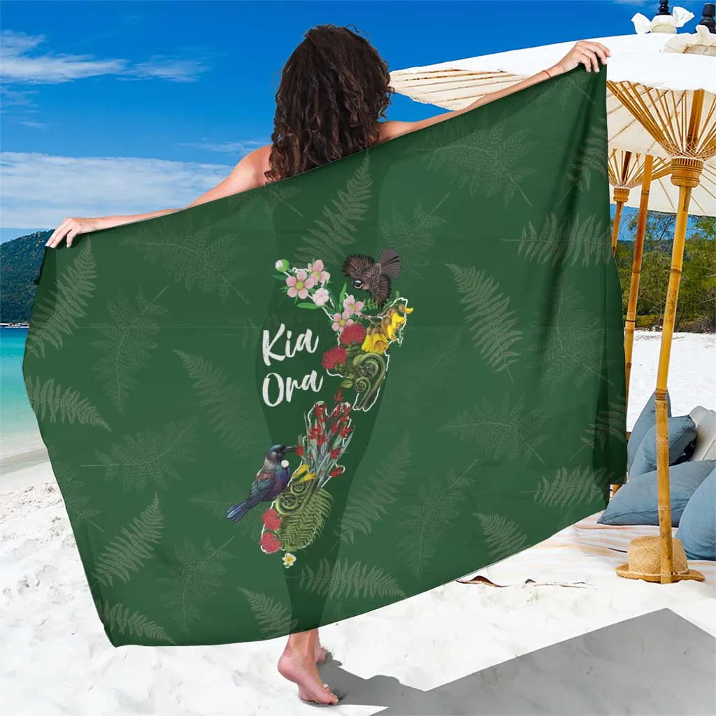 Kia Ora New Zealand Floral Sarong Sage Green - main view