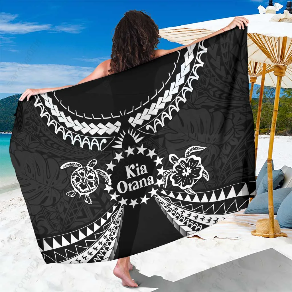 Black Turtle Polynesian Tribal Print Sarong Beach Wrap Pasifika Island Resort Pareo Wholesale - main view