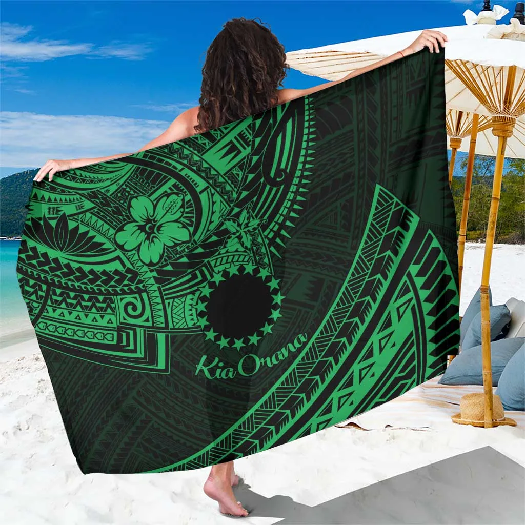Green Floral Stars Print Sarong Polynesian Beach Wrap for Resort Hotel Wholesale Pareo - main view
