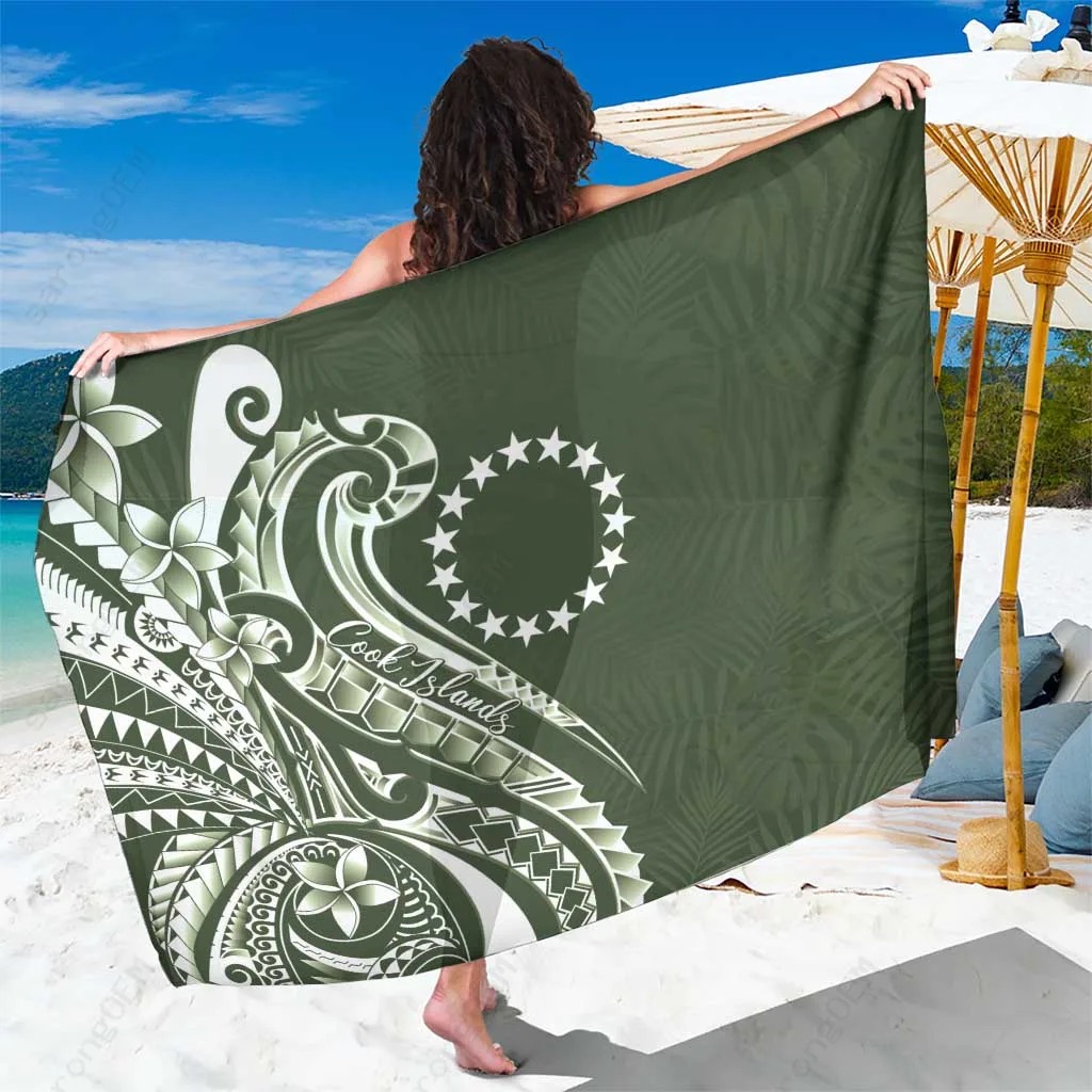 White Plumeria Tropical Waves Print Sarong Polynesian Beach Wrap Pareo Wholesale - related