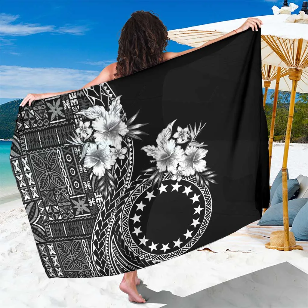 White Tiare & Stars Print Viscose Sarong Polynesian Beach Wrap Wholesale Pareo - main view