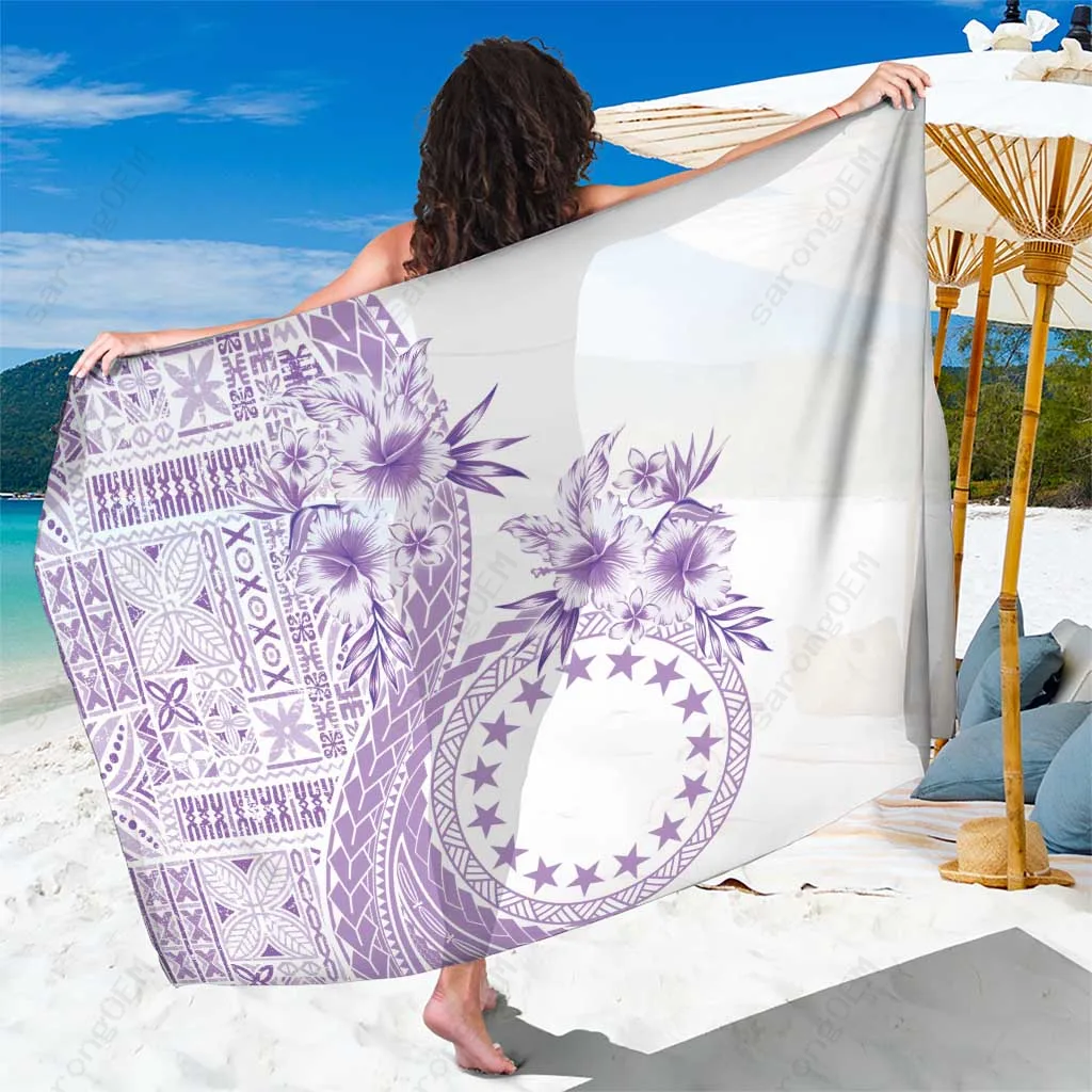 Lavender Tiare & Stars Print Sarong Polynesian Beach Wrap Wholesale Pareo Cover Up - main view