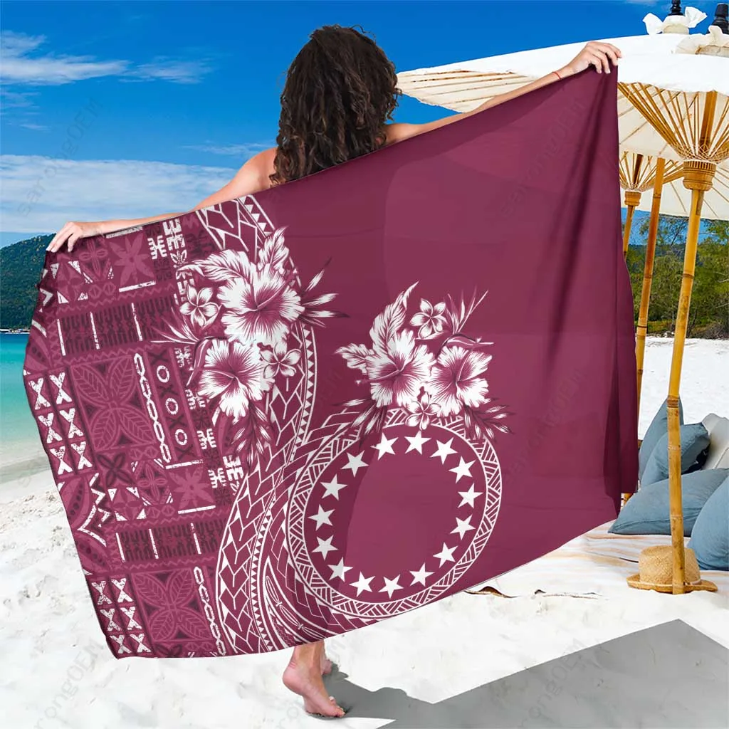 Maroon Tiare Stars Tribal Print Sarong Polynesian Beach Wrap for Resort Hotel Wholesale Pareo - main view