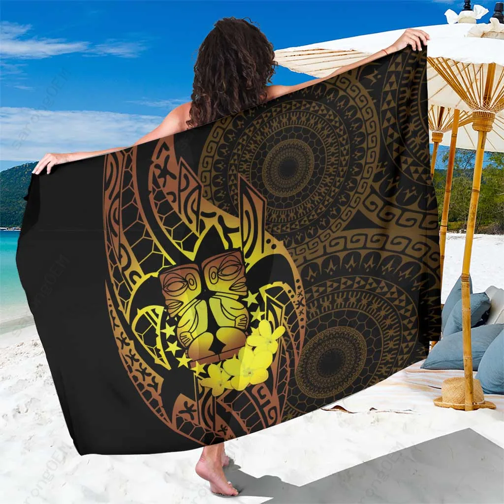 Gold Polynesian Turtle Hibiscus Print Sarong Beach Wrap South Pacific Island Cover Up Wholesale Pareo