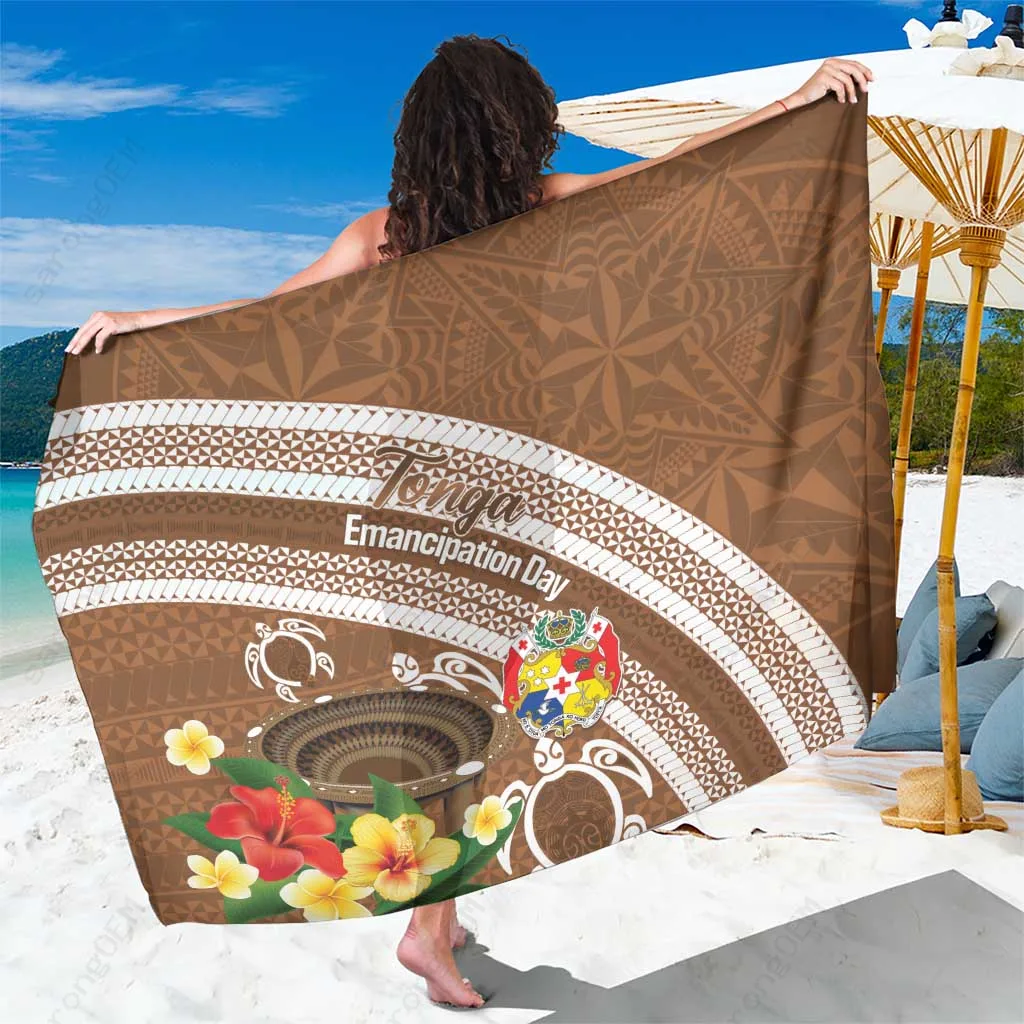 Brown Tongan Ngatu Palm Print Sarong Polynesian Beach Wrap Cover Up for Resort Wholesale Pareo - main view