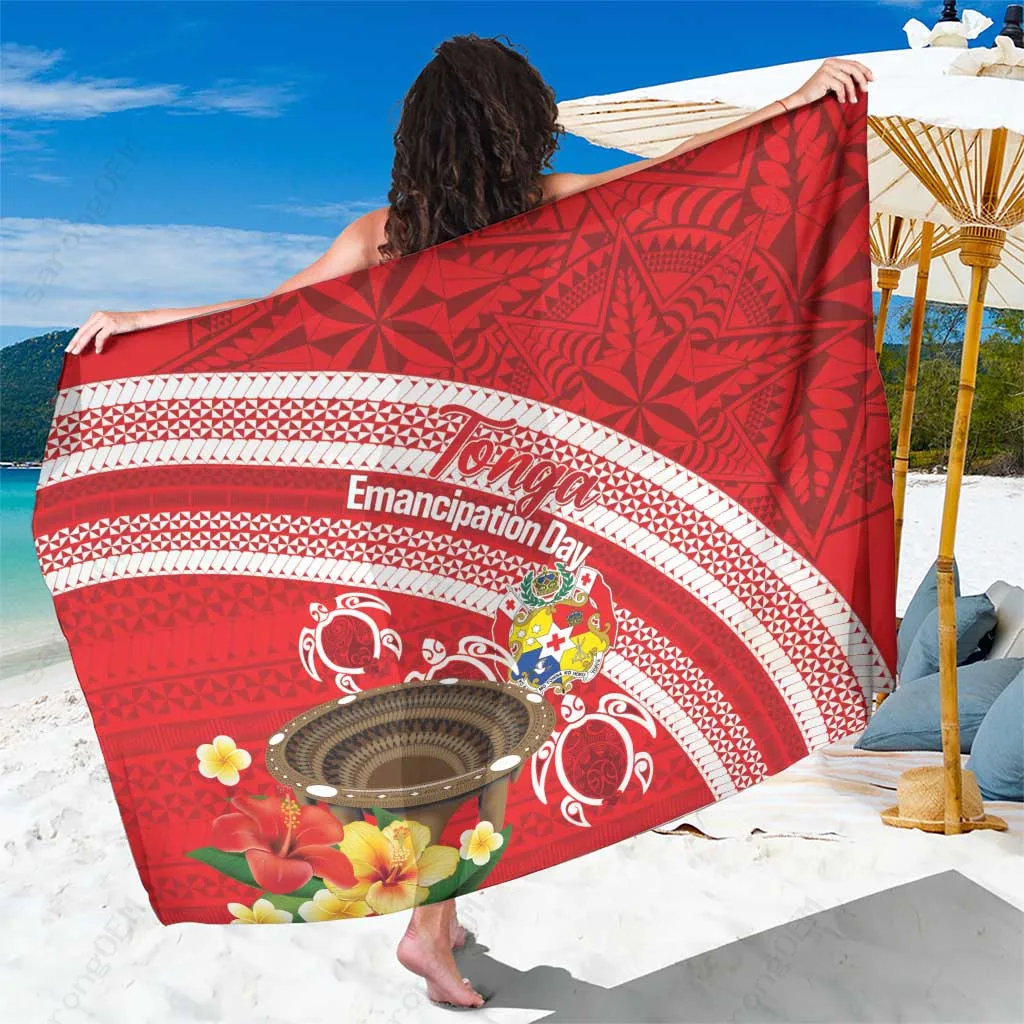 Red Tongan Ngatu Kumete Sarong Polynesian Tribal Hibiscus Print Beach Wrap Cover Up Wholesale Pareo - main view