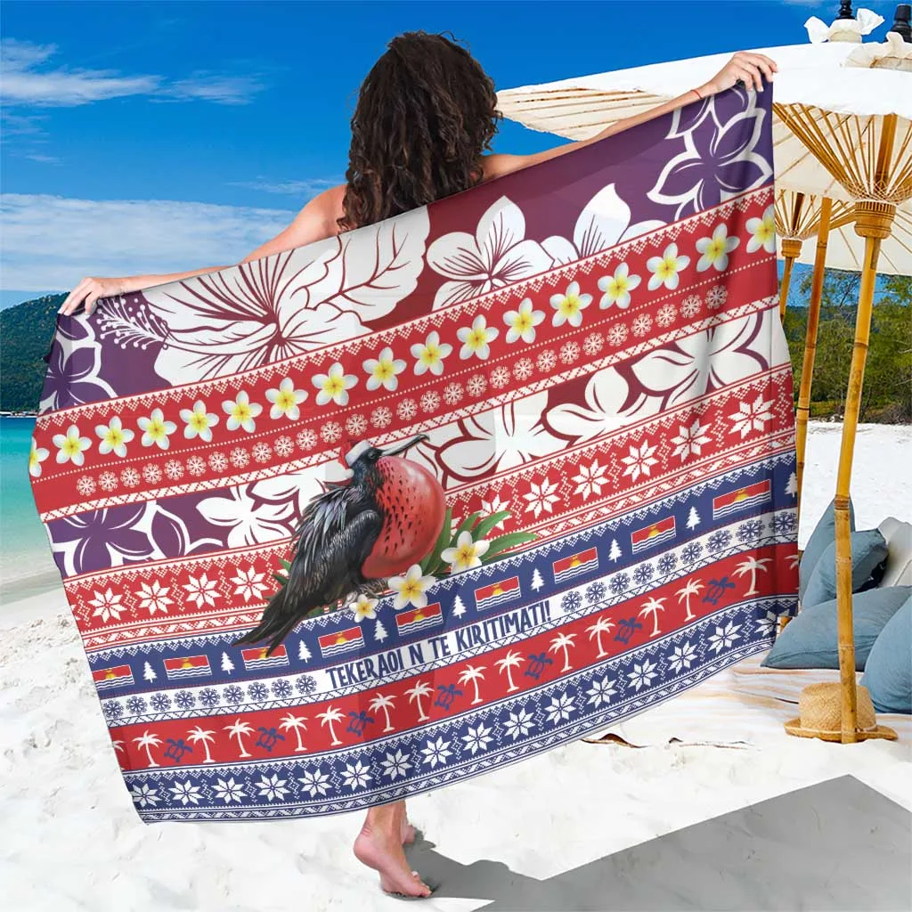 White Kiribati Christmas Frigatebird Santa Hibiscus Palm Print Sarong Beach Wrap Tropical Resort Cover Up Wholesale Pareo - main view