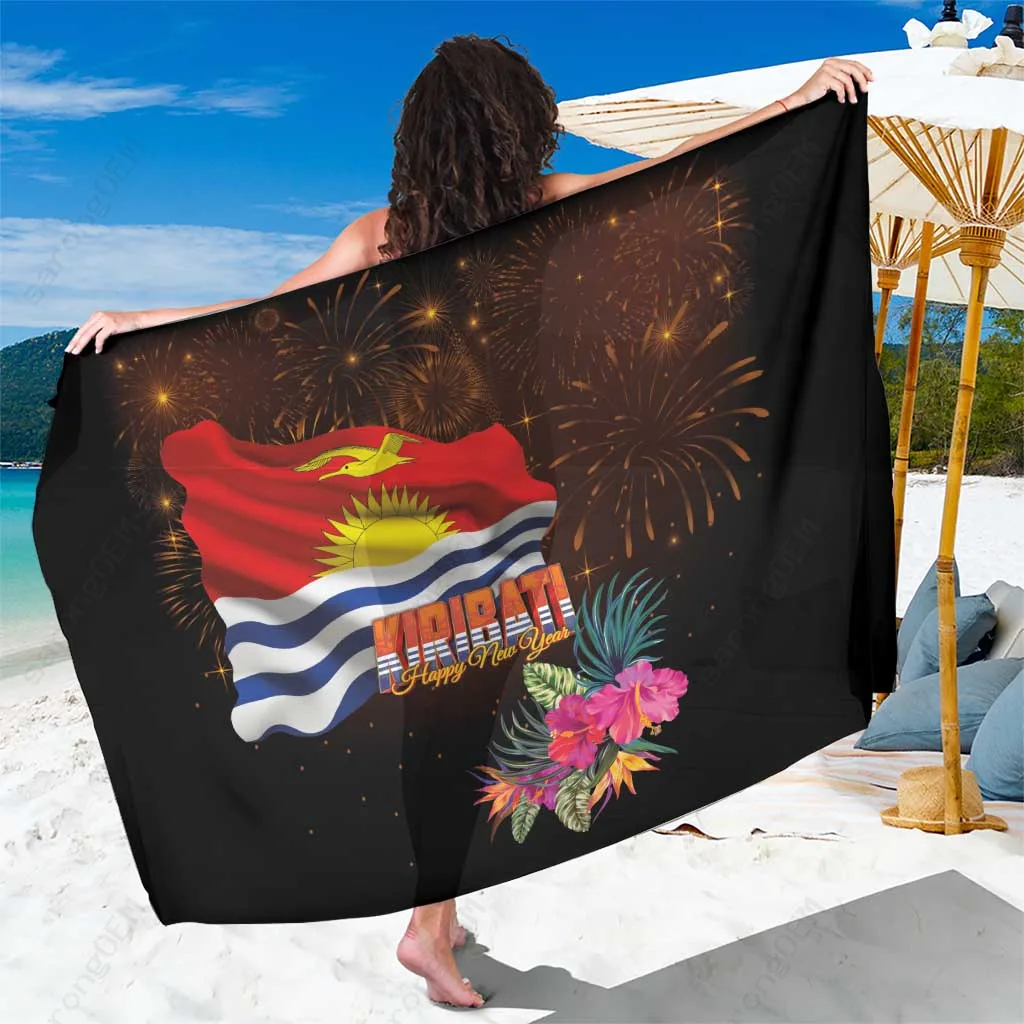 Deep Blue Kiribati Flag & Fireworks Print Sarong Tropical Beach Wrap Polynesian Style Pareo Wholesale - main view